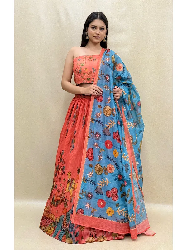 Peach_Chanderi_Fabric_Digital_Print_Lehenga_Choli_For_Women_&_Girls