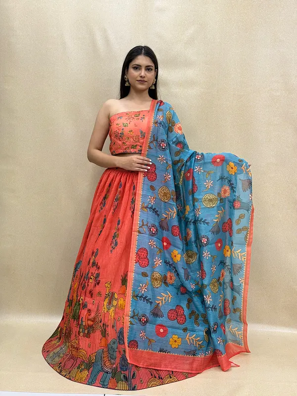 Peach_Chanderi_Fabric_Digital_Print_Lehenga_Choli_For_Women_&_Girls