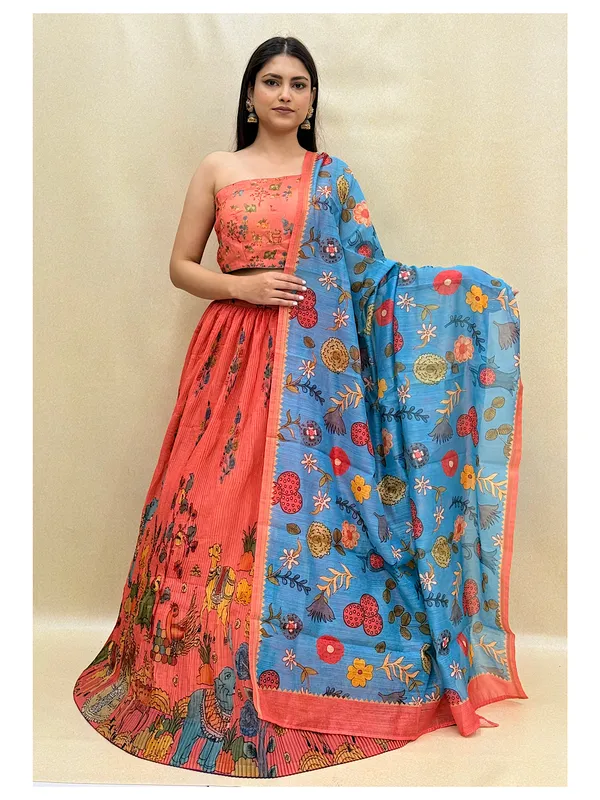 Peach_Chanderi_Fabric_Digital_Print_Lehenga_Choli_For_Women_&_Girls