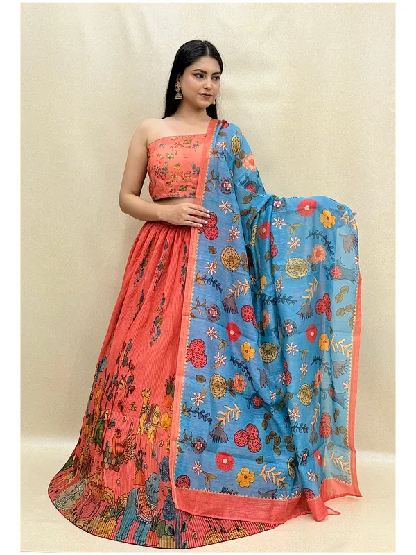 Peach_Chanderi_Fabric_Digital_Print_Lehenga_Choli_For_Women_&_Girls