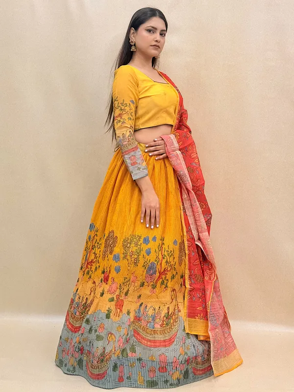 Yellow_Chanderi_Fabric_Digital_Print_Lehenga_Choli_For_Women_&_Girls