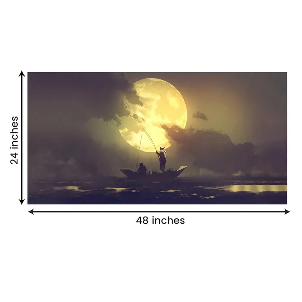 Multicolour_Beautiful_Large_Moon_Set_In_Sea_Background_Canvas_Painting_Wall_Frame_Wall_Decor_For_Living_Room,_Modern_Art_Painting_(Ready_To_Hang)_(48_By_24_Inches)