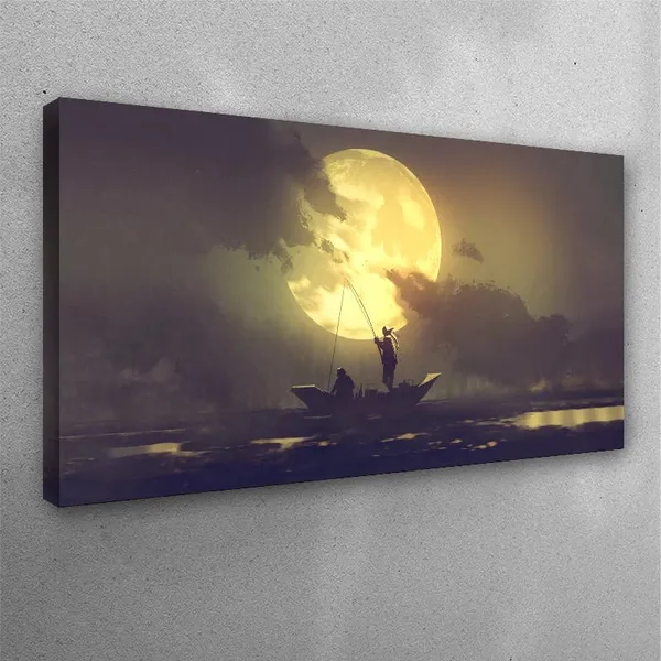 Multicolour_Beautiful_Large_Moon_Set_In_Sea_Background_Canvas_Painting_Wall_Frame_Wall_Decor_For_Living_Room,_Modern_Art_Painting_(Ready_To_Hang)_(48_By_24_Inches)