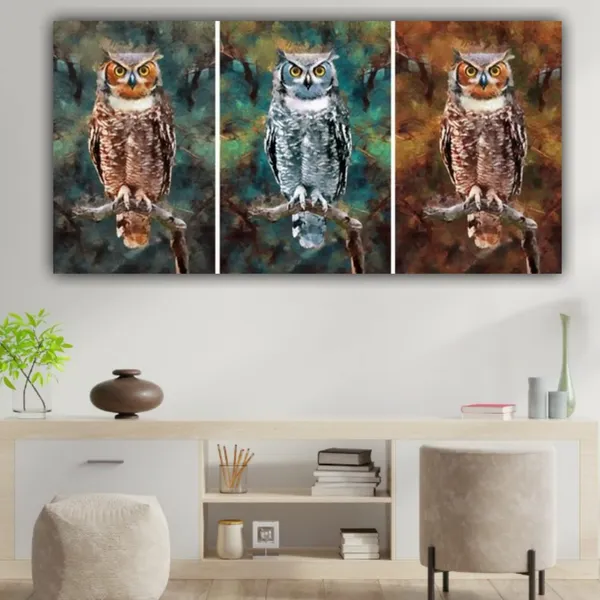 Multicolour_Beautiful_Great_Horned_Owl_Paintings_Abstract_Modern_Wall_Art_Decor_Set_Of_3_Multiple_Frame_Big_Large_Size_Painting_For_Living_Room_(18_By_24_Inches_Each)