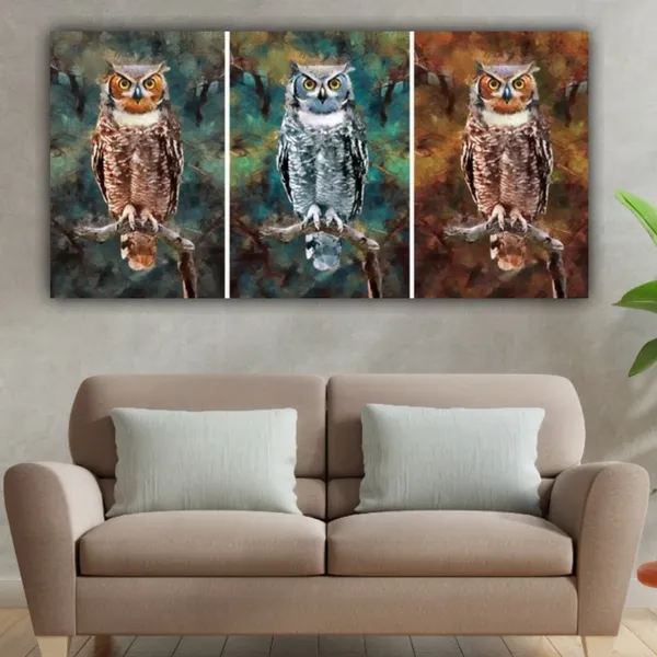 Multicolour_Beautiful_Great_Horned_Owl_Paintings_Abstract_Modern_Wall_Art_Decor_Set_Of_3_Multiple_Frame_Big_Large_Size_Painting_For_Living_Room_(18_By_24_Inches_Each)