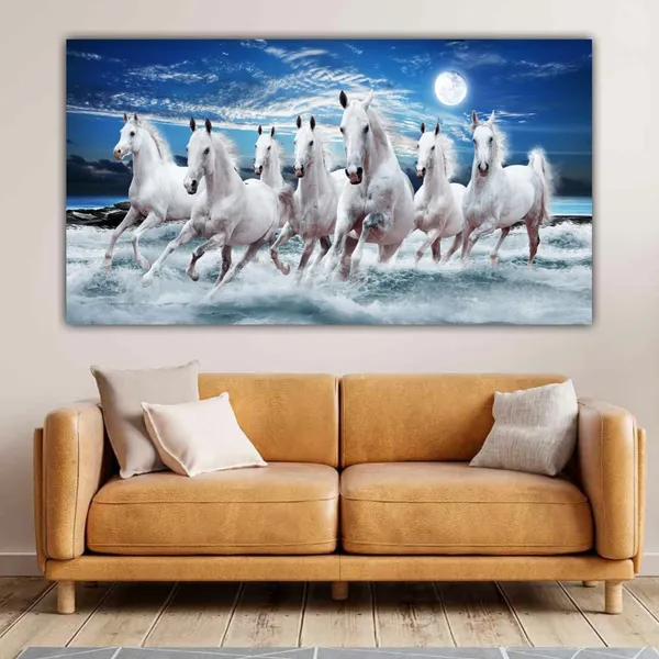 Multicolour_Beautiful_Vastu_Seven_White_Running_Horses_Paintings_Canvas_Modern_Wall_Art_Decor_Big_Large_Size_Painting_For_Living_Room_(With_Wooden_Frame)_(60_By_30_Inches)
