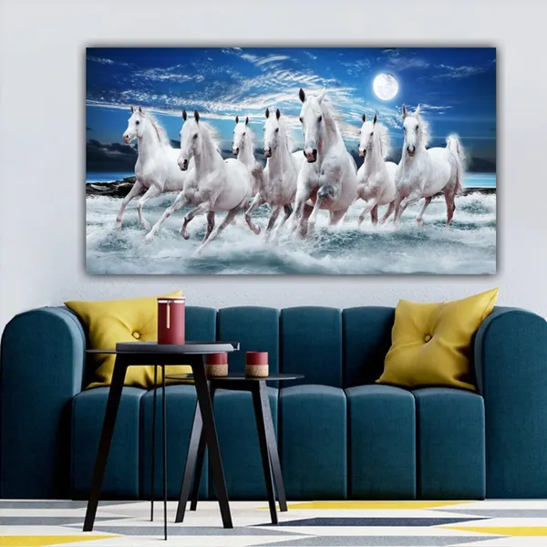 Multicolour_Beautiful_Vastu_Seven_White_Running_Horses_Paintings_Canvas_Modern_Wall_Art_Decor_Big_Large_Size_Painting_For_Living_Room_(With_Wooden_Frame)_(60_By_30_Inches)