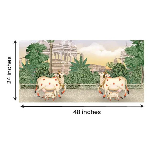 Multicolour_Beautiful_Cow_And_Calf_Pichwai_Canvas_Painting_Wall_Frame_Wall_Decor_|_Modern_Art_Canvas_Painting_(Ready_To_Hang)_(48_By_24_Inches)