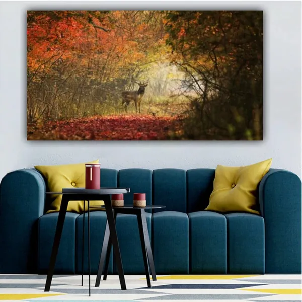 Multicolour_Beautiful_Canvas_Painting_The_Curious_Deer_Frame_For_Living_Room_|_Bedroom_|_Office_Walls_|_Big_Size_Large_Paintings_(With_Frame)_(48_By_24_Inches)