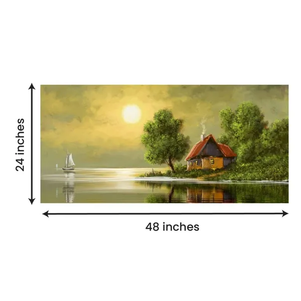 Multicolour_Beautiful_View_Of_Village_Sunrise_Painting_Wall_Frame_Wall_Decor_For_Living_Room,_Abstract_Painting_(Ready_To_Hang)_(48_By_24_Inches)
