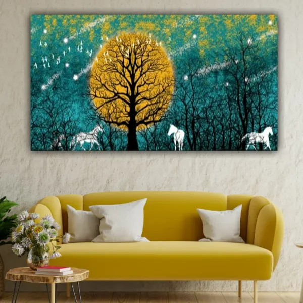 Multicolour_Beautiful_Vastu_Running_Horses_Painting_In_Forest_Landscape_With_Frame_For_Living_Room_Wall_Decors_Big_Large_Size_Canvas_Modern_Wall_Arts_For_Home_Decoration_(60_By_30_Inches)