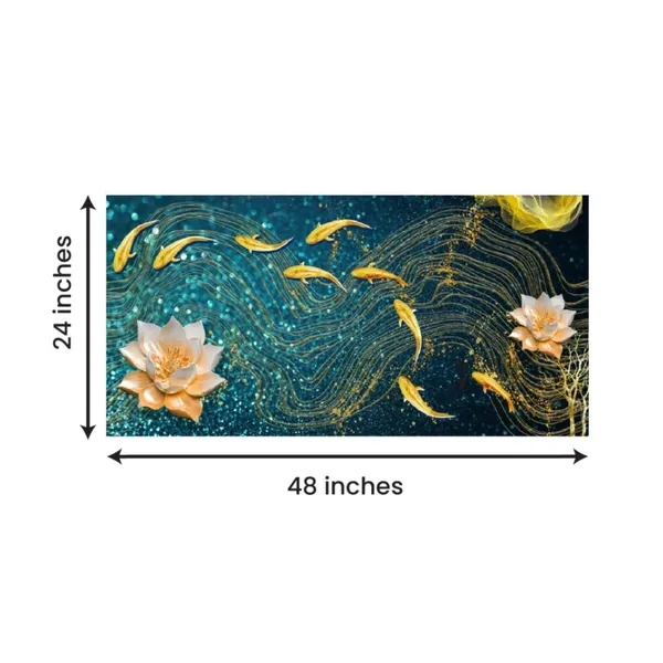 Multicolour_Beautiful_Landscape_Modern_Golden_Lotus_With_Golden_Fish_Canvas_Painting_Wall_Frame_Wall_Decor_For_Living_Room,_Modern_Art_Painting_(Ready_To_Hang)_(48_By_24_Inches)