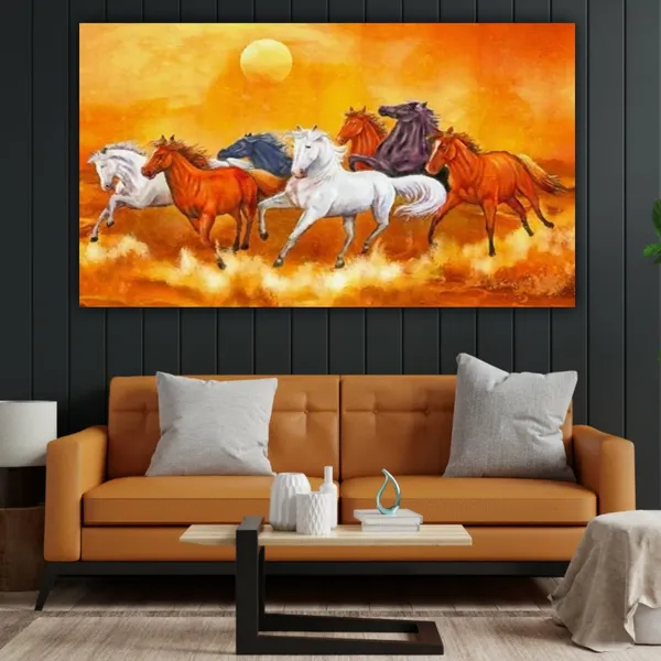 Multicolour_Beautiful_Vastu_Seven_Running_Horses_Painting_Sunrise_With_Frame_For_Living_Room_Wall_Decors_Big_Large_Size_Canvas_Modern_Wall_Arts_For_Home_Decoration_|_Bedroom_(48_By_24_Inches)