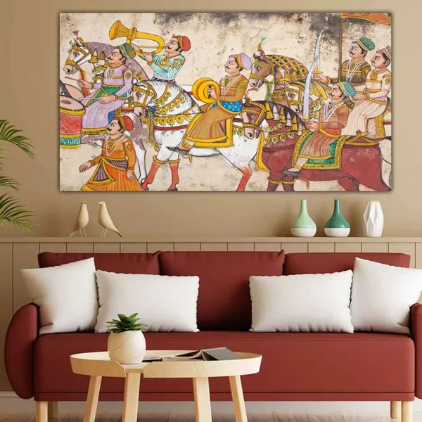 Multicolour_Beautiful_Madhubani_Painting_Canvas_Rajasthani_Wall_Art_Decor_Big_Large_Size_Paintings_For_Home_Decor_|_Living_Room_|_Bedroom_(With_Frame)_(48_By_24_Inches_|_120_By_60_Cm)