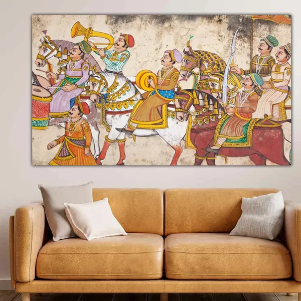 Multicolour_Beautiful_Madhubani_Painting_Canvas_Rajasthani_Wall_Art_Decor_Big_Large_Size_Paintings_For_Home_Decor_|_Living_Room_|_Bedroom_(With_Frame)_(48_By_24_Inches_|_120_By_60_Cm)