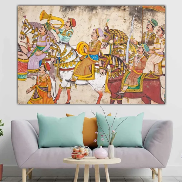Multicolour_Beautiful_Madhubani_Painting_Canvas_Rajasthani_Wall_Art_Decor_Big_Large_Size_Paintings_For_Home_Decor_|_Living_Room_|_Bedroom_(With_Frame)_(48_By_24_Inches_|_120_By_60_Cm)