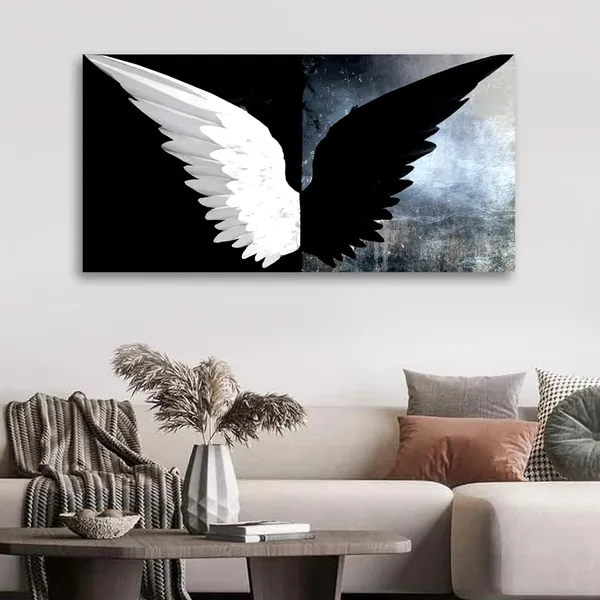 Multicolour_Abstract_Canvas_Painting_Wall_Decor_Black_And_White_Wings_|_Canvas_Painting_|_Large_Size_Painting_|_Modern_Wall_Art_(With_Frame)_(Ready_To_Hang)_(48_By_24_Inches)