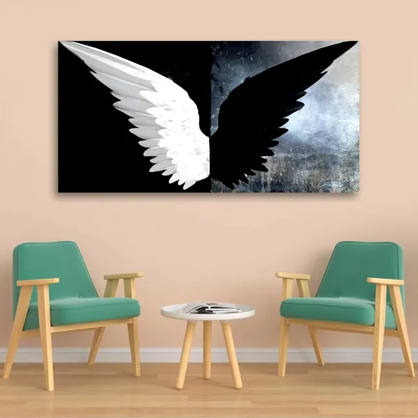 Multicolour_Abstract_Canvas_Painting_Wall_Decor_Black_And_White_Wings_|_Canvas_Painting_|_Large_Size_Painting_|_Modern_Wall_Art_(With_Frame)_(Ready_To_Hang)_(48_By_24_Inches)