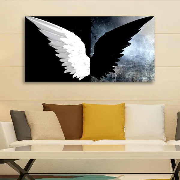 Multicolour_Abstract_Canvas_Painting_Wall_Decor_Black_And_White_Wings_|_Canvas_Painting_|_Large_Size_Painting_|_Modern_Wall_Art_(With_Frame)_(Ready_To_Hang)_(48_By_24_Inches)