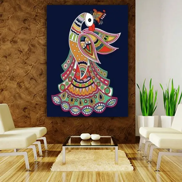 Multicolour_Beautiful_Madhubani_Style_Peacock_Paintings_Modern_Wall_Art_Decor_Canvas_Paintings_For_Living_Room_|_Bedroom_|_Home_Decoration_(With_Frame)_(18_By_24_Inches)