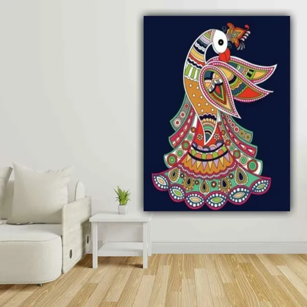 Multicolour_Beautiful_Madhubani_Style_Peacock_Paintings_Modern_Wall_Art_Decor_Canvas_Paintings_For_Living_Room_|_Bedroom_|_Home_Decoration_(With_Frame)_(18_By_24_Inches)