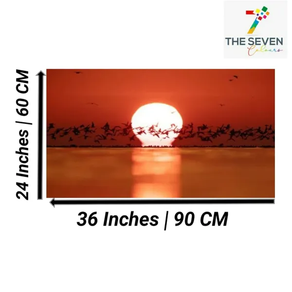 Multicolour_Beautiful_Canvas_Paintings_Silhouette_Of_Black_Headed_Gulls_And_Sunrise_For_Living_Room_|_Bedroom_|_Big_Size_Painting_(With_Frame)_(36_By_24_Inches)