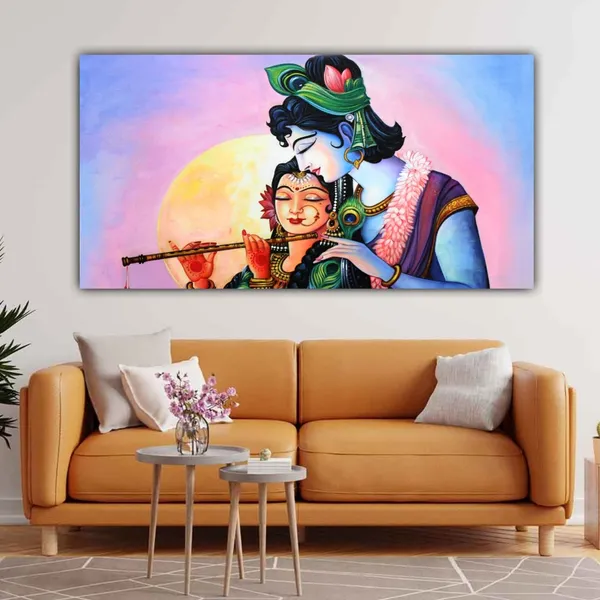 Multicolour_Radha_Krishan_Paintings_Beautiful_Canvas_Radha_Krishan_Under_Full_Moon_Painting_For_Living_Room_Large_Size_(60_By_30_Inches)_(With_Frame)