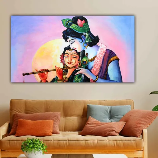 Multicolour_Radha_Krishan_Paintings_Beautiful_Canvas_Radha_Krishan_Under_Full_Moon_Painting_For_Living_Room_Large_Size_(60_By_30_Inches)_(With_Frame)