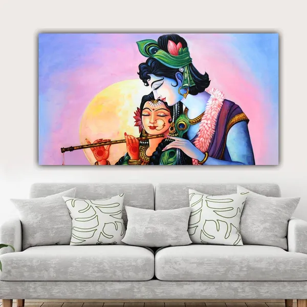 Multicolour_Radha_Krishan_Paintings_Beautiful_Canvas_Radha_Krishan_Under_Full_Moon_Painting_For_Living_Room_Large_Size_(60_By_30_Inches)_(With_Frame)