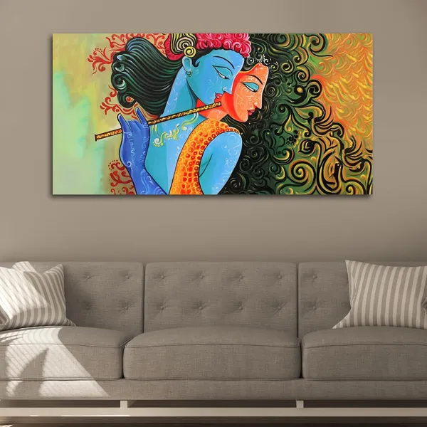 Multicolour_Madhubani_Radha_Krishna_Painting_Canvas_Frame_Big_Large_Size_Wall_Frame_Wall_Decor_|_Canvas_Painting_|_Home_Decoration_|_Office_Walls_Decor_(Ready_To_Hang)_(48_By_24_Inches)