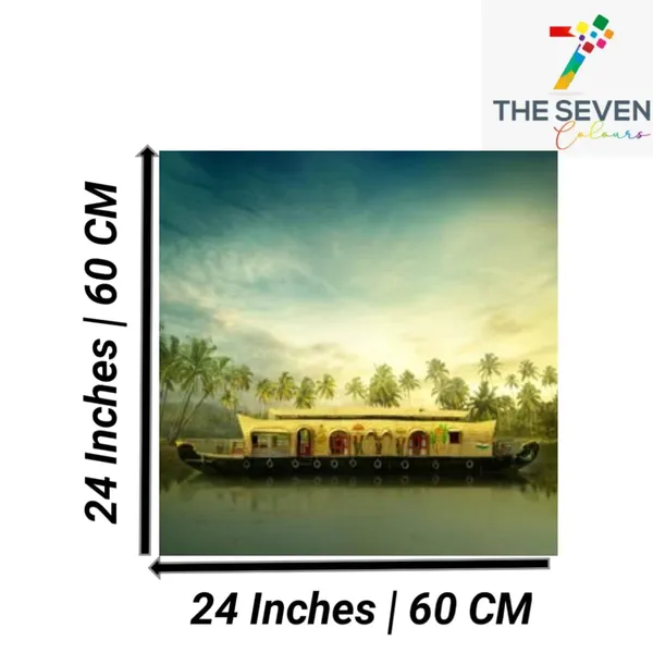 Multicolour_Beautiful_House_Boat_In_Kerala_Painting_Canvas_Abstract_Modern_Wall_Art_Decor_Paintings_For_Living_Room_(With_Frame)_(24_By_24_Inches)
