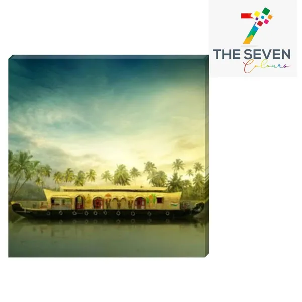 Multicolour_Beautiful_House_Boat_In_Kerala_Painting_Canvas_Abstract_Modern_Wall_Art_Decor_Paintings_For_Living_Room_(With_Frame)_(24_By_24_Inches)