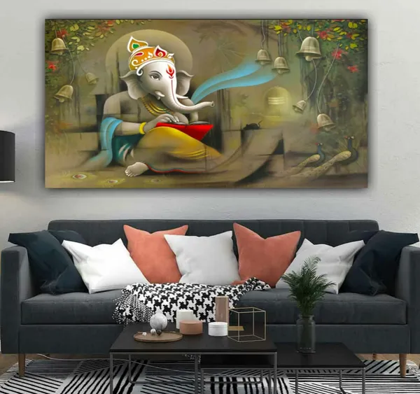 Multicolour_Ganesha_Painting_Textured_Canvas_Wall_Art_Paintings_For_Wall_Decoration_(With_Wooden_Framing)_(60_By_30_Inches)