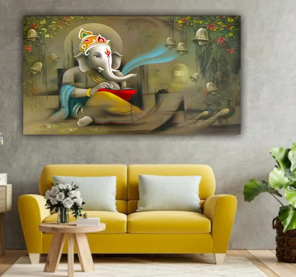 Multicolour_Ganesha_Painting_Textured_Canvas_Wall_Art_Paintings_For_Wall_Decoration_(With_Wooden_Framing)_(60_By_30_Inches)