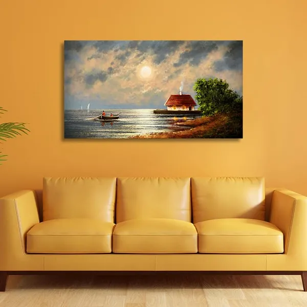 Multicolour_Beautiful_Boat_In_Ocean_Village_Home_Colorful_Canvas_Painting_Wall_Frame_Wall_Decor_For_Living_Room,_Modern_Art_Painting_(Ready_To_Hang)_(48_By_24_Inches)