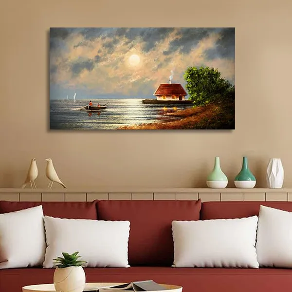 Multicolour_Beautiful_Boat_In_Ocean_Village_Home_Colorful_Canvas_Painting_Wall_Frame_Wall_Decor_For_Living_Room,_Modern_Art_Painting_(Ready_To_Hang)_(48_By_24_Inches)