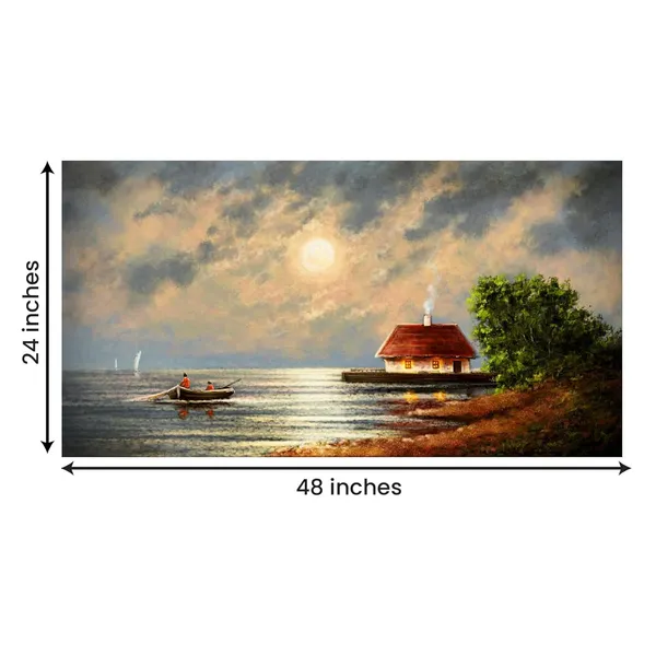 Multicolour_Beautiful_Boat_In_Ocean_Village_Home_Colorful_Canvas_Painting_Wall_Frame_Wall_Decor_For_Living_Room,_Modern_Art_Painting_(Ready_To_Hang)_(48_By_24_Inches)