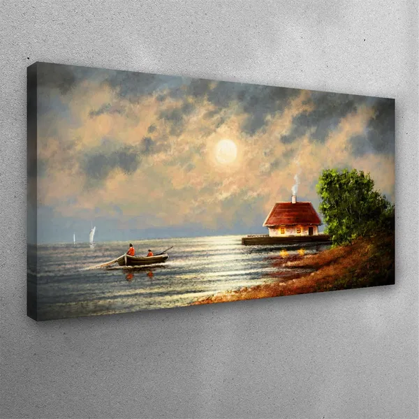 Multicolour_Beautiful_Boat_In_Ocean_Village_Home_Colorful_Canvas_Painting_Wall_Frame_Wall_Decor_For_Living_Room,_Modern_Art_Painting_(Ready_To_Hang)_(48_By_24_Inches)