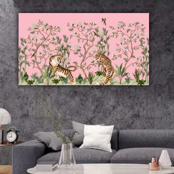 Multicolour_Beautiful_Pink_Oriental_Tigers_Landscape_Paintings_Canvas_Abstract_Modern_Wall_Art_Decor_Big_Large_Size_Painting_For_Living_Room_(With_Wooden_Frame)_(60_By_30_Inches)