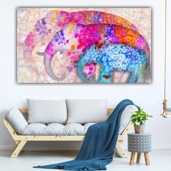 Multicolour_Beautiful_Canvas_Painting_Multicoloured_Elephant_Family_Abstract_Paintings_For_Living_Room_|_Bedroom_|_Office_Walls_Big_Size_(With_Wooden_Frame)_(48_By_24_Inches)