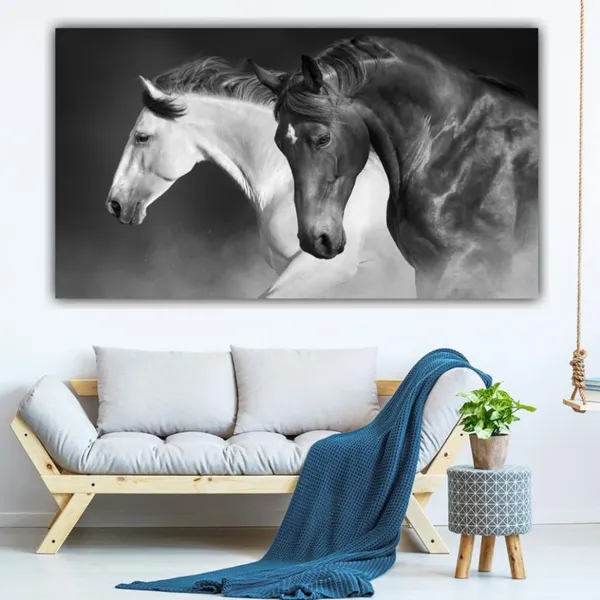 Multicolour_Black_And_White_Running_Vastu_Horses_Paintingfor_Living_Room_Wall_Decoration_With_Frame_Big_Large_Size_Canvas_Painting_|_Home_Decor|_Bedroom_(48X24_Inches)