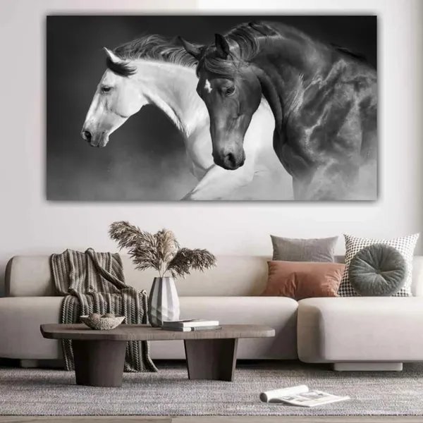 Multicolour_Black_And_White_Running_Vastu_Horses_Paintingfor_Living_Room_Wall_Decoration_With_Frame_Big_Large_Size_Canvas_Painting_|_Home_Decor|_Bedroom_(48X24_Inches)