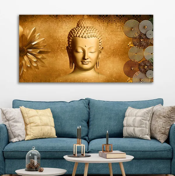 Multicolour_Beautiful_Lord_Buddha_Painting_Canvas_Wall_Frame_Wall_Decor,_Big_Large_Size_Canvas_Painting_With_Frame_|_Canvas_Painting_|_Buddha_Painting_(Ready_To_Hang)_(48_By_24_Inches)
