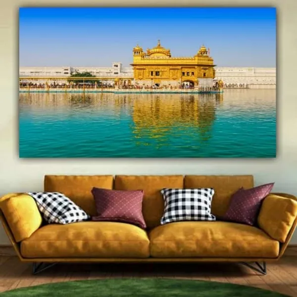 Multicolour_Beautiful_Golden_Temple_Harmandir_Sahib_Canvas_Painting_Frame_(With_Wooden_Frame)_(60_By_30_Inches)