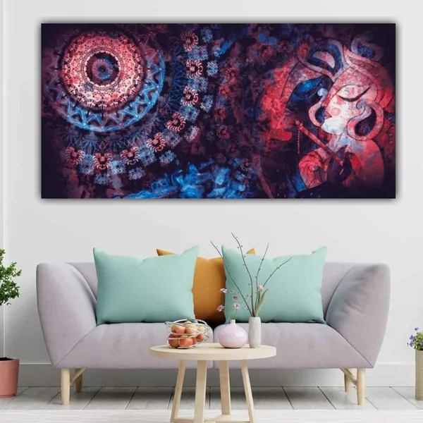 Multicolour_Beautiful_Canvas_Krishna_Painting_For_Living_Room_Wall_Decoration_Big_Large_Size_Ancient_Vedic_Photo_Frame_Paintings_For_Home_Decor_|_Bedroom_(48_By_24_Inches)_(With_Frame)