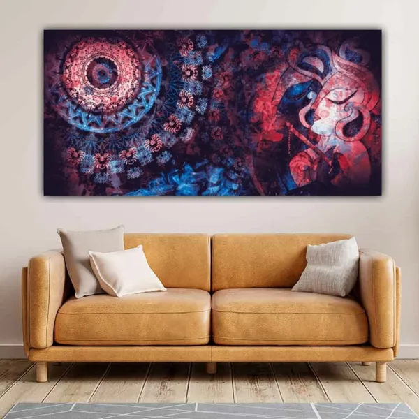 Multicolour_Beautiful_Canvas_Krishna_Painting_For_Living_Room_Wall_Decoration_Big_Large_Size_Ancient_Vedic_Photo_Frame_Paintings_For_Home_Decor_|_Bedroom_(48_By_24_Inches)_(With_Frame)