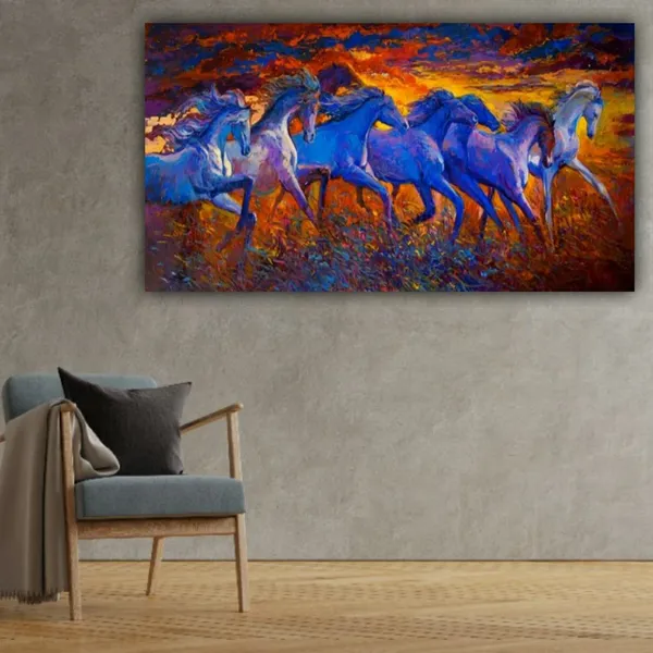 Multicolour_Beautiful_Vastu_Seven_Blue_Running_Horses_Painting_Sunrise_With_Frame_Wall_Decors_Big_Large_Size_Canvas_Modern_Wall_Arts_For_Home_Decor_|_Bedroom_|_Office_Walls_(48_By_24_Inches)