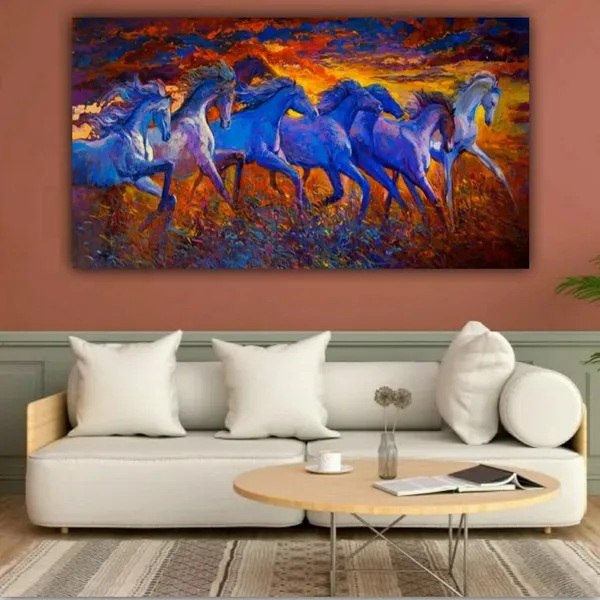 Multicolour_Beautiful_Vastu_Seven_Blue_Running_Horses_Painting_Sunrise_With_Frame_Wall_Decors_Big_Large_Size_Canvas_Modern_Wall_Arts_For_Home_Decor_|_Bedroom_|_Office_Walls_(48_By_24_Inches)