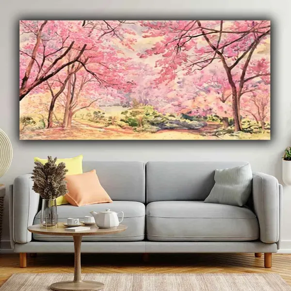 Multicolour_Beautiful_Canvas_Paintings_Landscape_Pink_Floral_Trees_Frame_Large_Size_For_Living_Room_|_Bedroom_(With_Wooden_Frame)_(48_By_24_Inches)