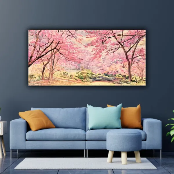 Multicolour_Beautiful_Canvas_Paintings_Landscape_Pink_Floral_Trees_Frame_Large_Size_For_Living_Room_|_Bedroom_(With_Wooden_Frame)_(48_By_24_Inches)